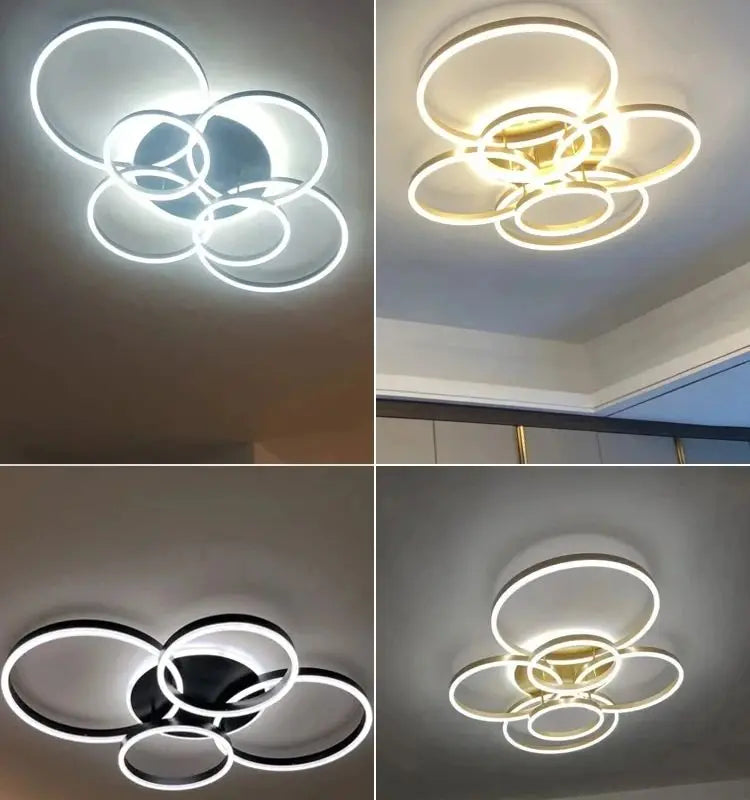 Lampadario Moderno a LED per Interni, Illuminazione a Soffitto per Soggiorno, Studio, Camera da Letto, Anelli – foto 6