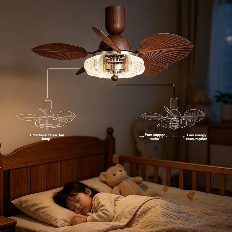 Ventilatore da soffitto in legno stile retrò con luce LED, 60W – dettaglio 2