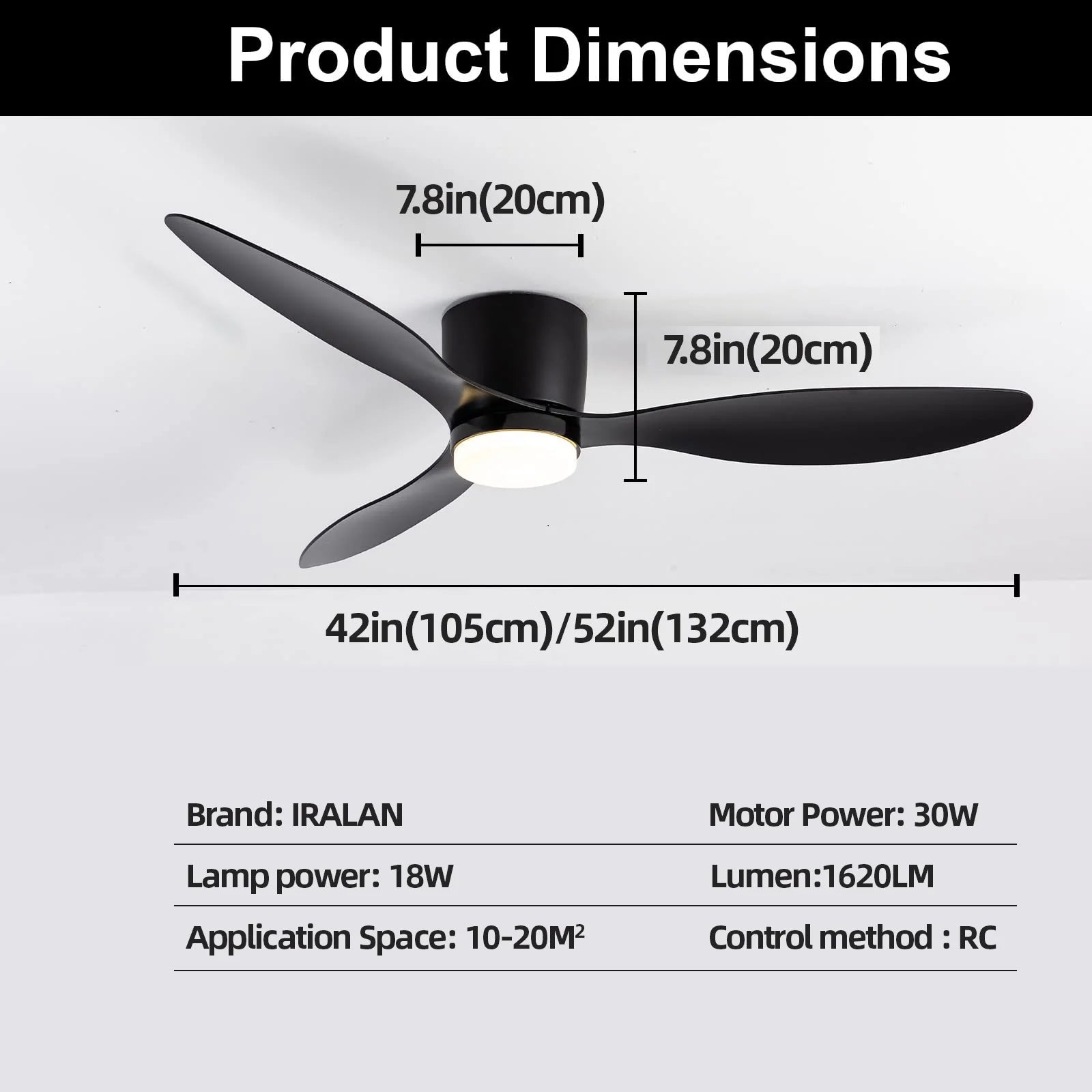 Ventilatore da soffitto 42 o 52 pollici con luce LED integrata – dettaglio 5