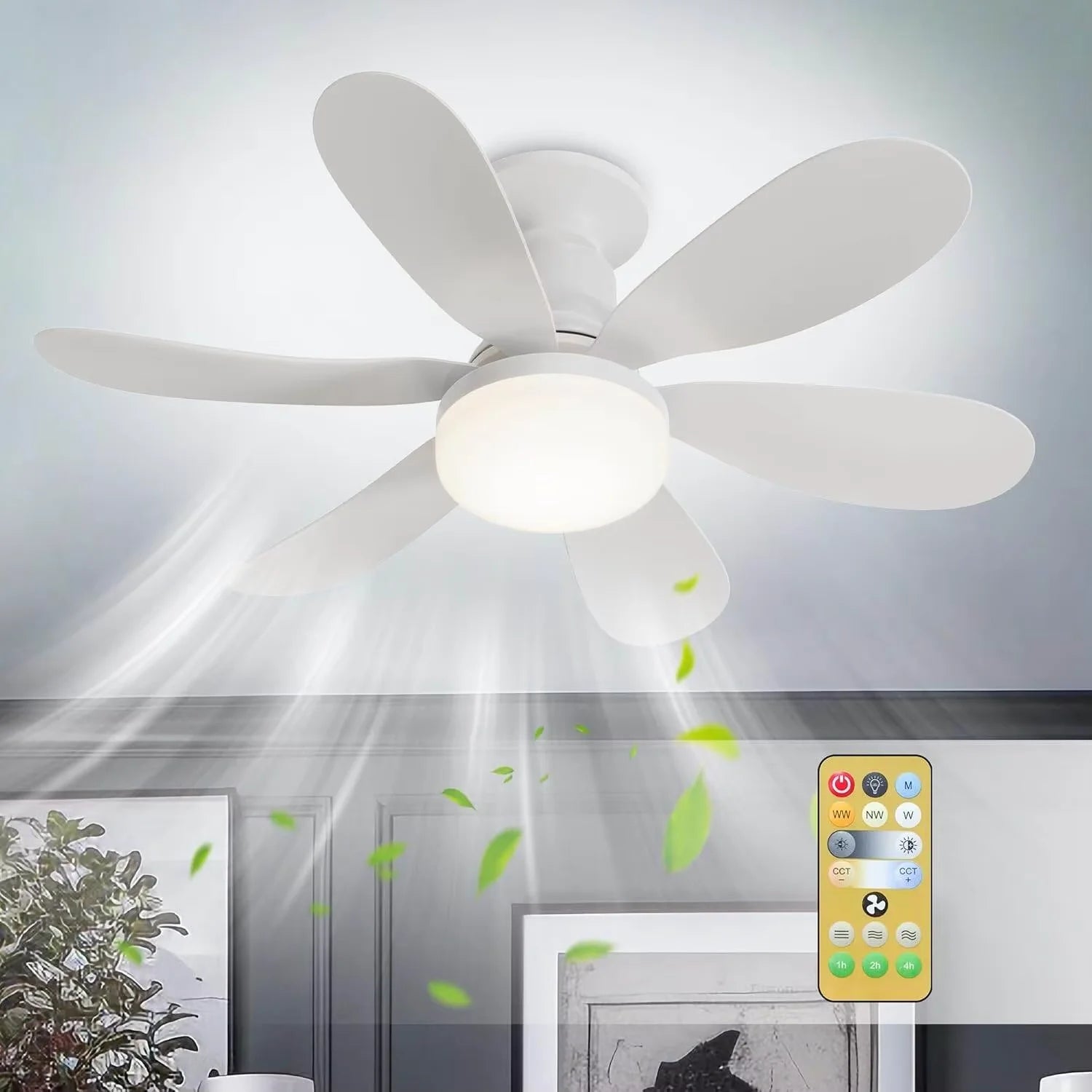Ventilatore da soffitto a LED da 40W E27 con telecomando per la regolazione della luminosità, adatto per – foto 2