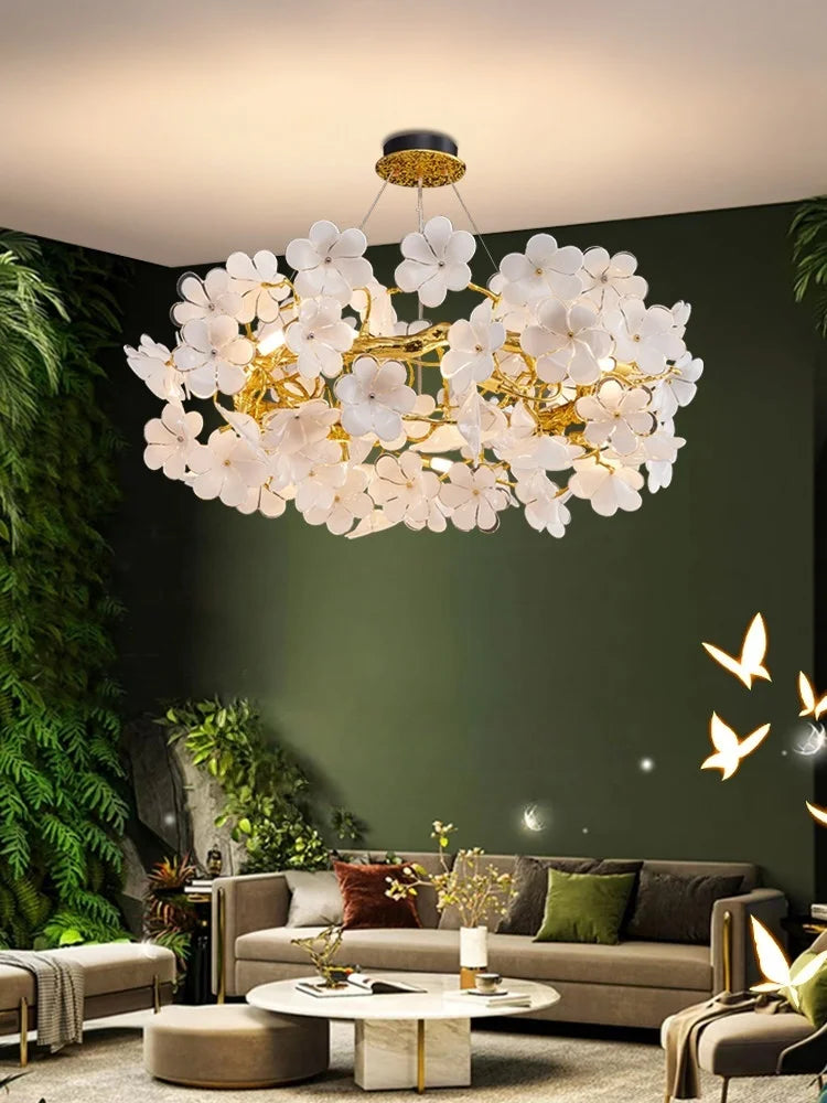 Lampadario a fiore 60 cm color argento, luce calda – dettaglio 3