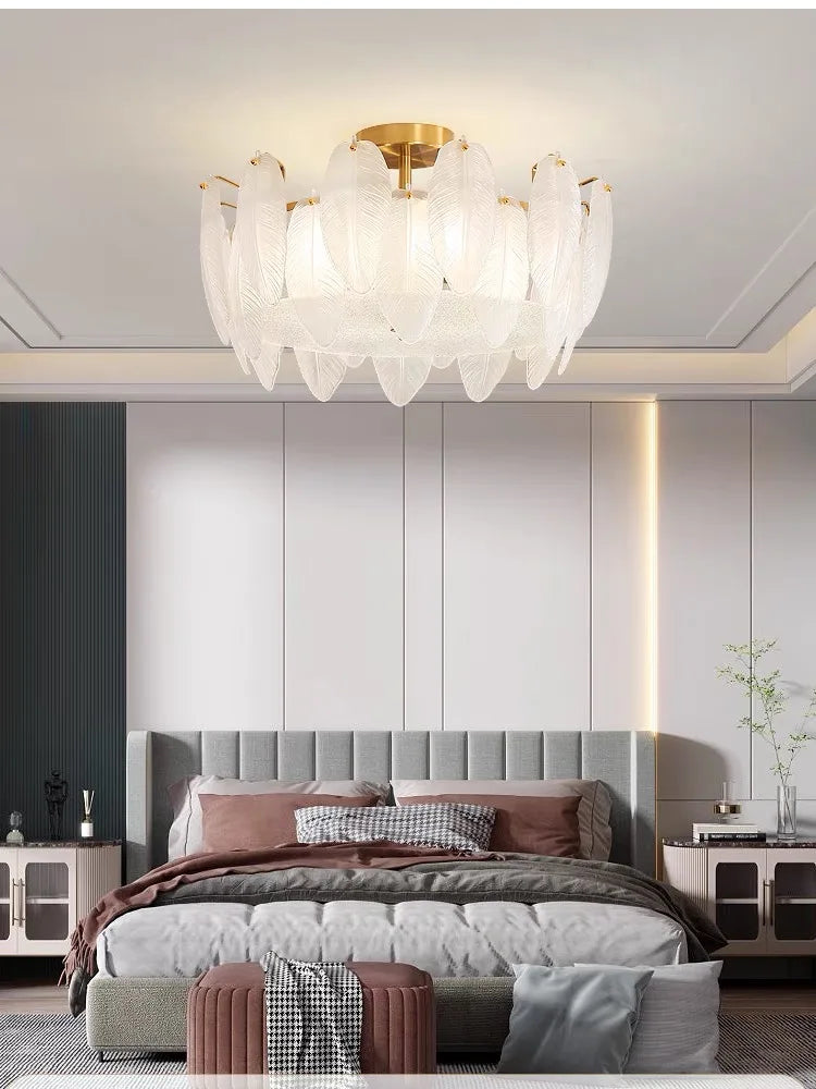 Lampada a sospensione in vetro con piume, fino a 100 cm – dettaglio 3