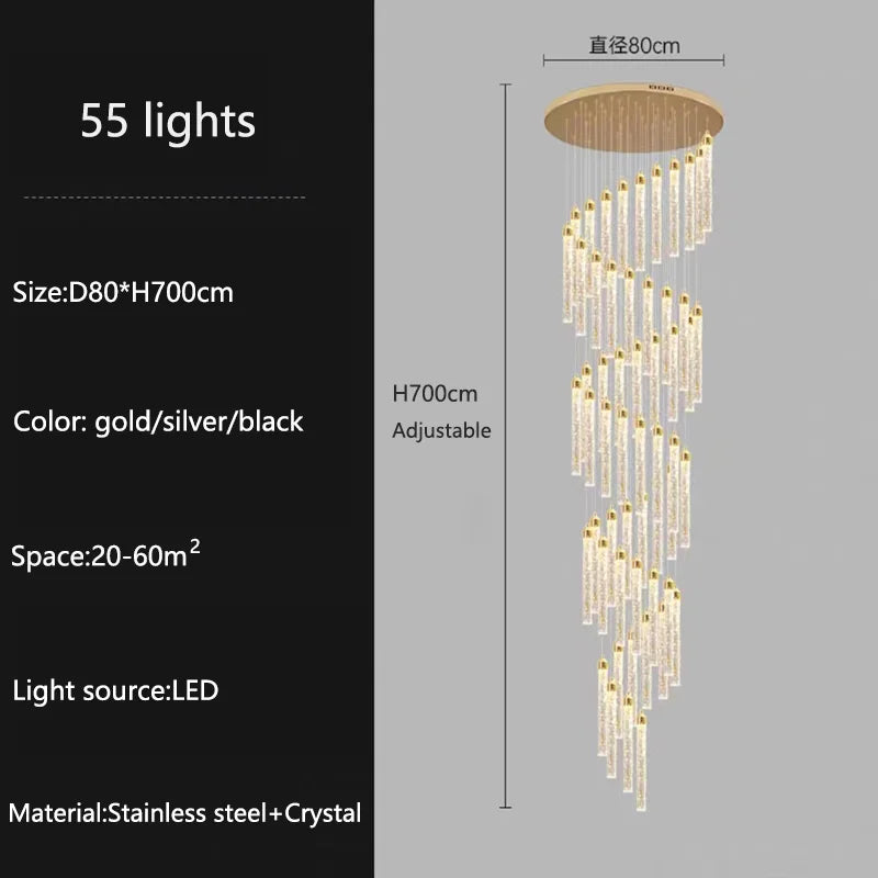 Lampadari lunghi moderni in cristallo a LED Cucina di lusso Villa Soggiorno Lampada a sospensione Scale Lampadario a soffitto dimmerabile Decorazioni per la casa