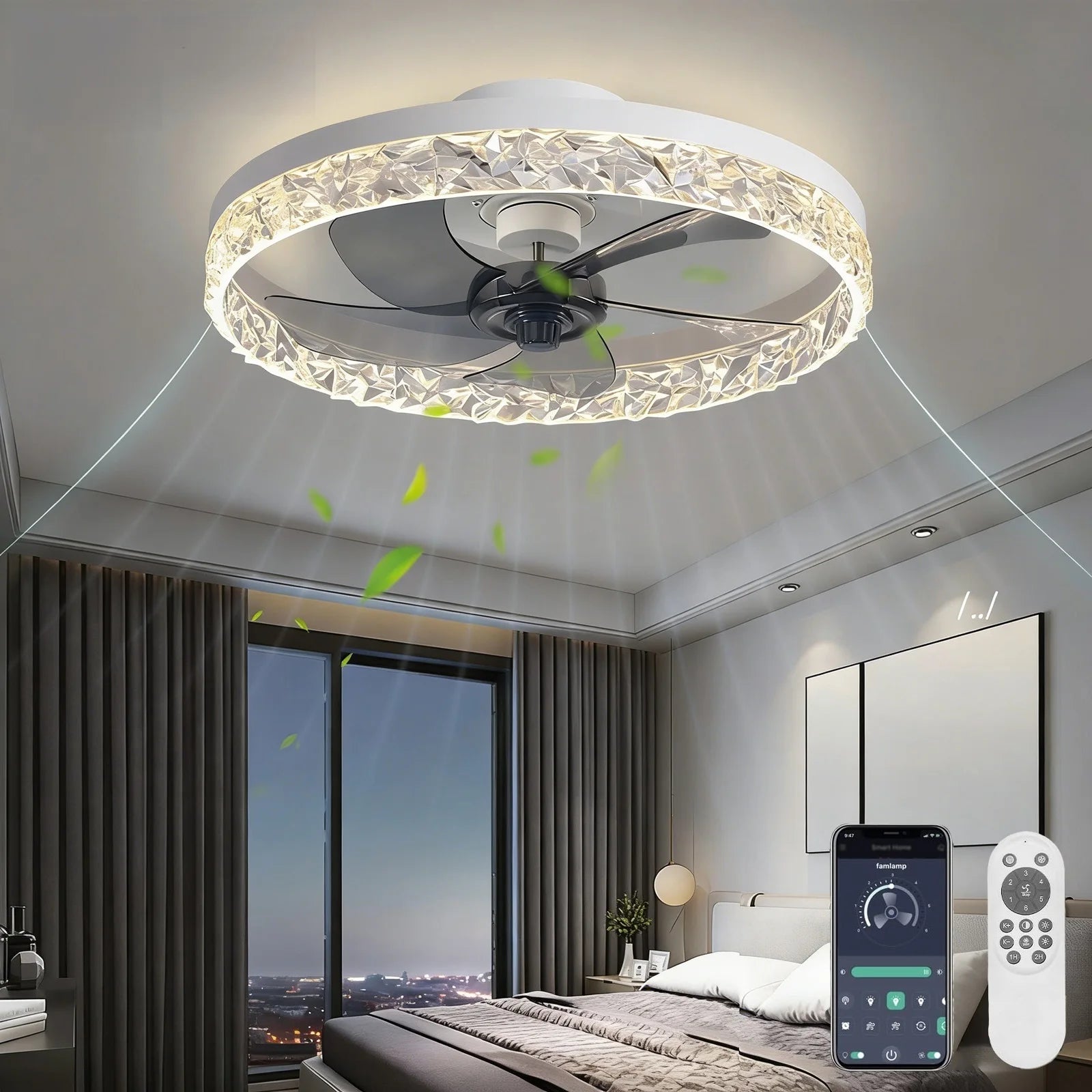 Ventilatore da soffitto con luce moderna dimmerabile telecomando ventilatori da soffitto soggiorno AC – foto 10