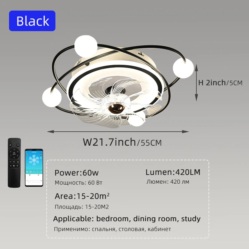 Ventilatore da soffitto a pale retrattili con luce, stile nordico – dettaglio 15