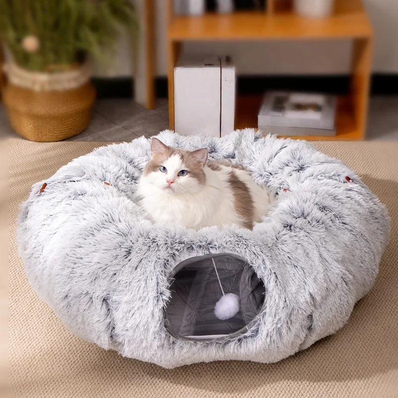 Cuccia a Tunnel Pieghevole in Peluche per Gatti
