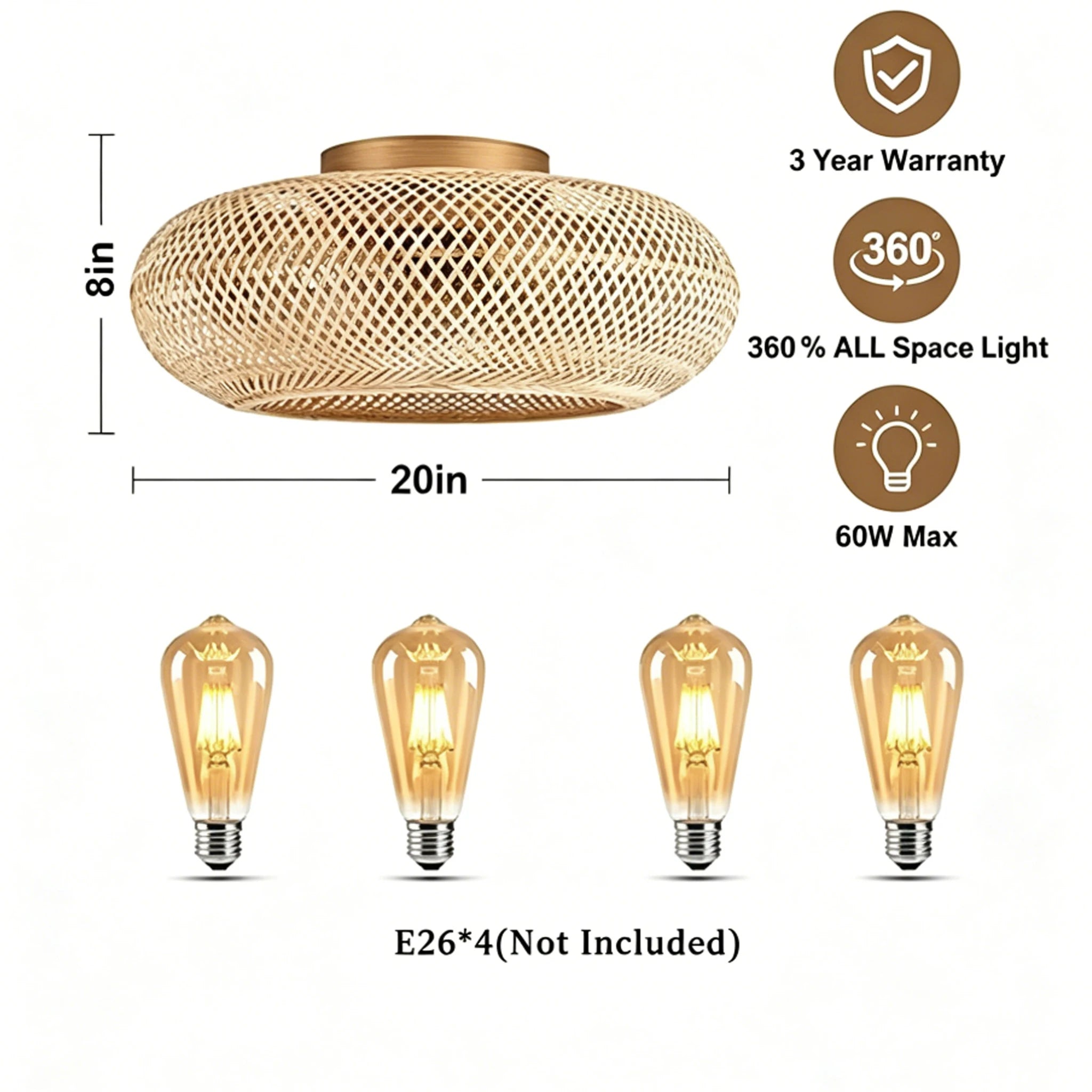 Ventilatore da soffitto in rattan stile boho con luci, telecomando, ventilatore DC reversibile, ventilatore – foto 8