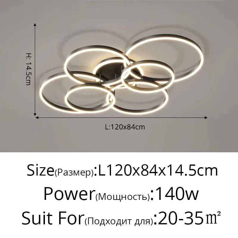 Lampadario Moderno a LED per Interni, Illuminazione a Soffitto per Soggiorno, Studio, Camera da Letto, Anelli – foto 9