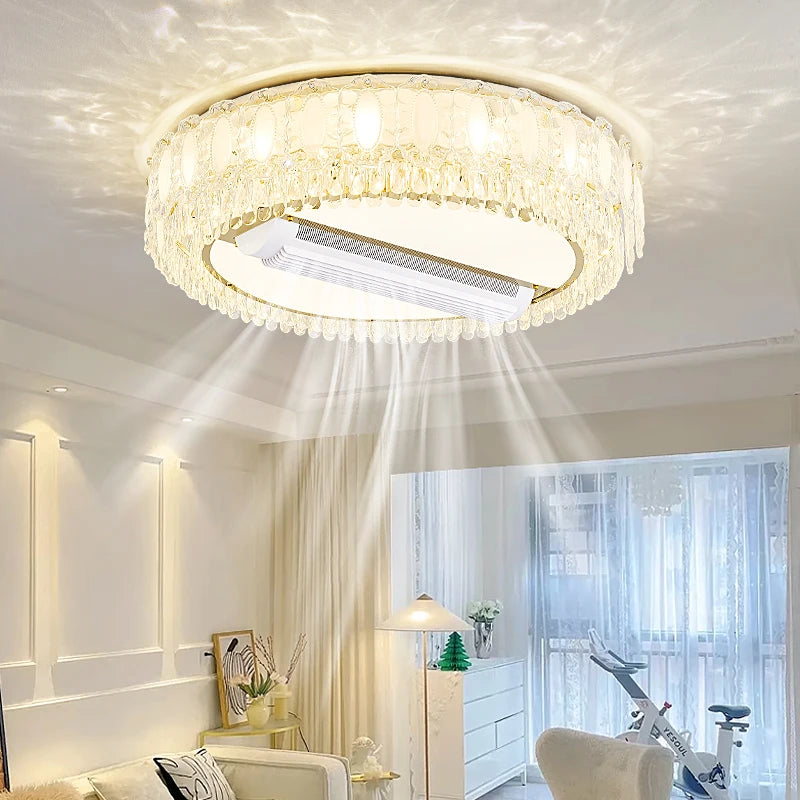 Ventilatore da soffitto in cristallo con luce LED dimmerabile