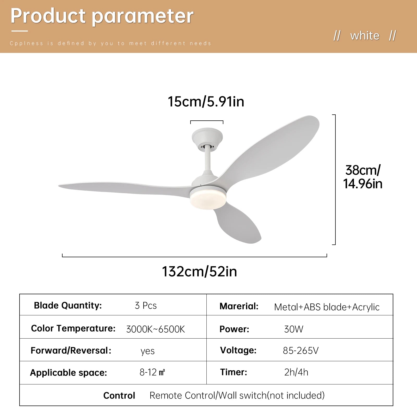 Ventilatore da soffitto con luce, ventilatore da soffitto a basso profilo da 25 pollici/42 pollici/52 pollici con telecomando, per interni ed esterni coperti