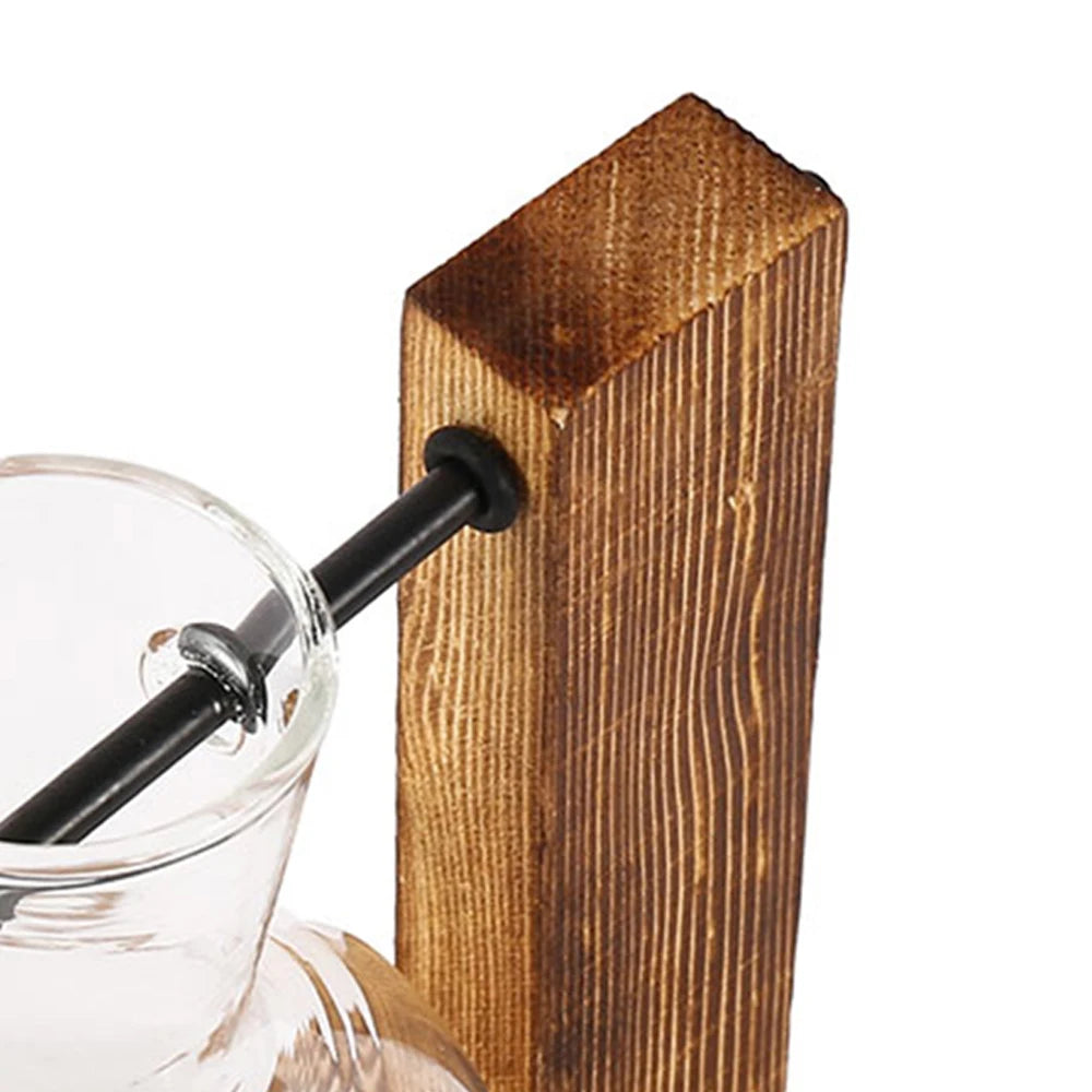Vaso da tavolo in vetro e legno per piante idroponiche – dettaglio 4