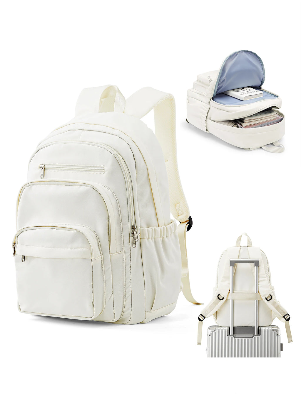 Zaino scolastico in nylon con più tasche, 4 colori – dettaglio 6