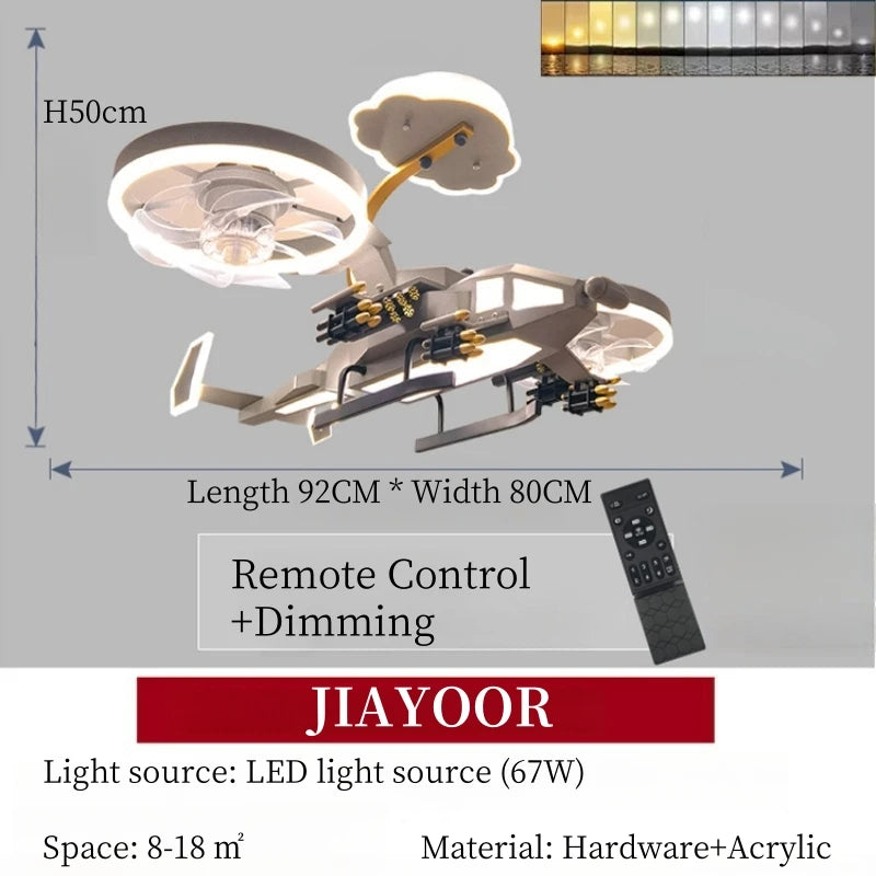 Ventilatore da soffitto a forma di aereo con luce per cameretta – dettaglio 7