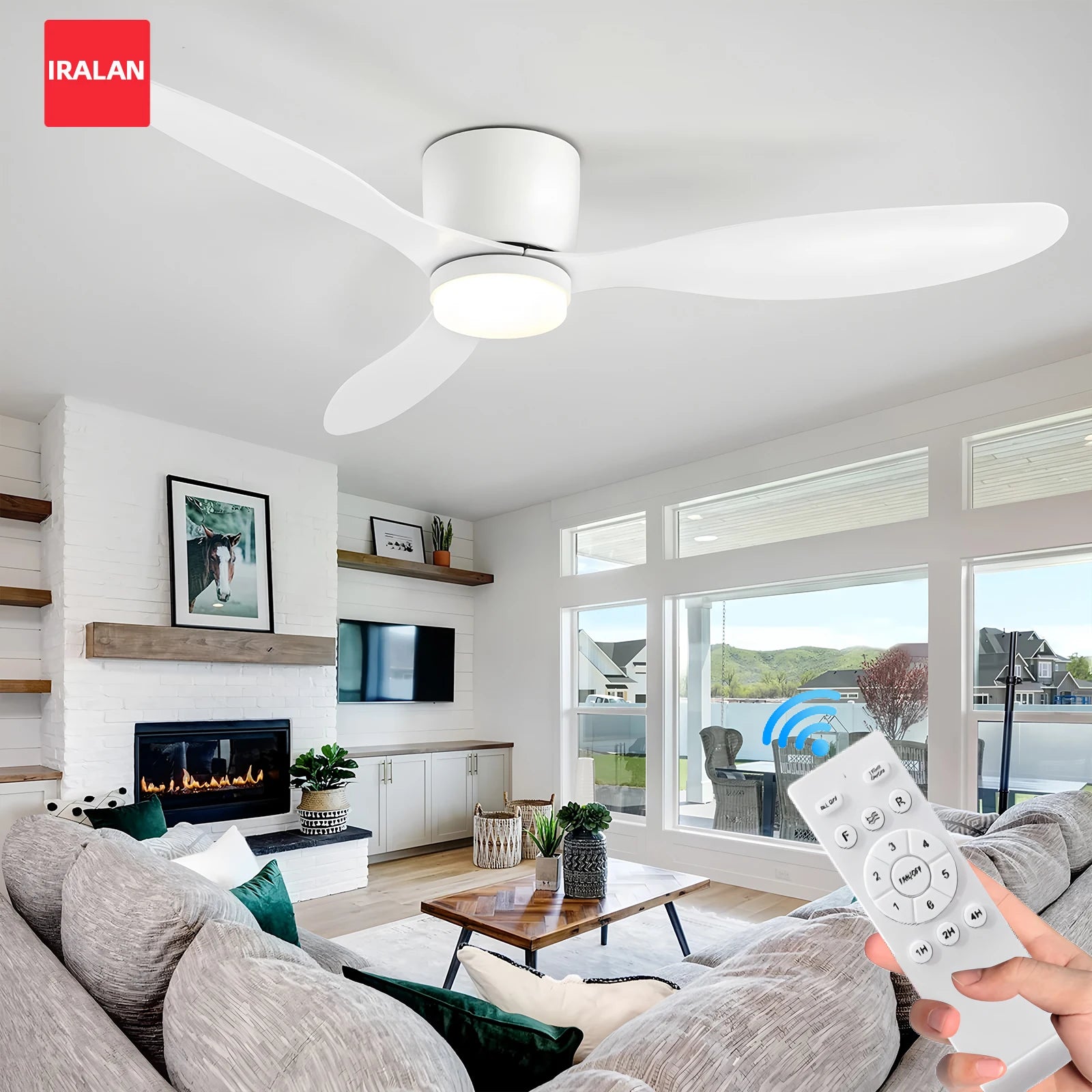 IRALAN Ventilatore da soffitto moderno con motore CC a luce LED Telecomando per grande volume d'aria per