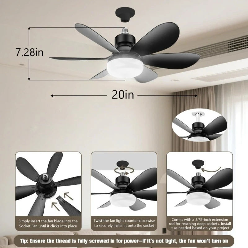 Ventilatore da soffitto da 30 W E27 con funzione di regolazione LED a distanza, adatto per soggiorno, studio – foto 5