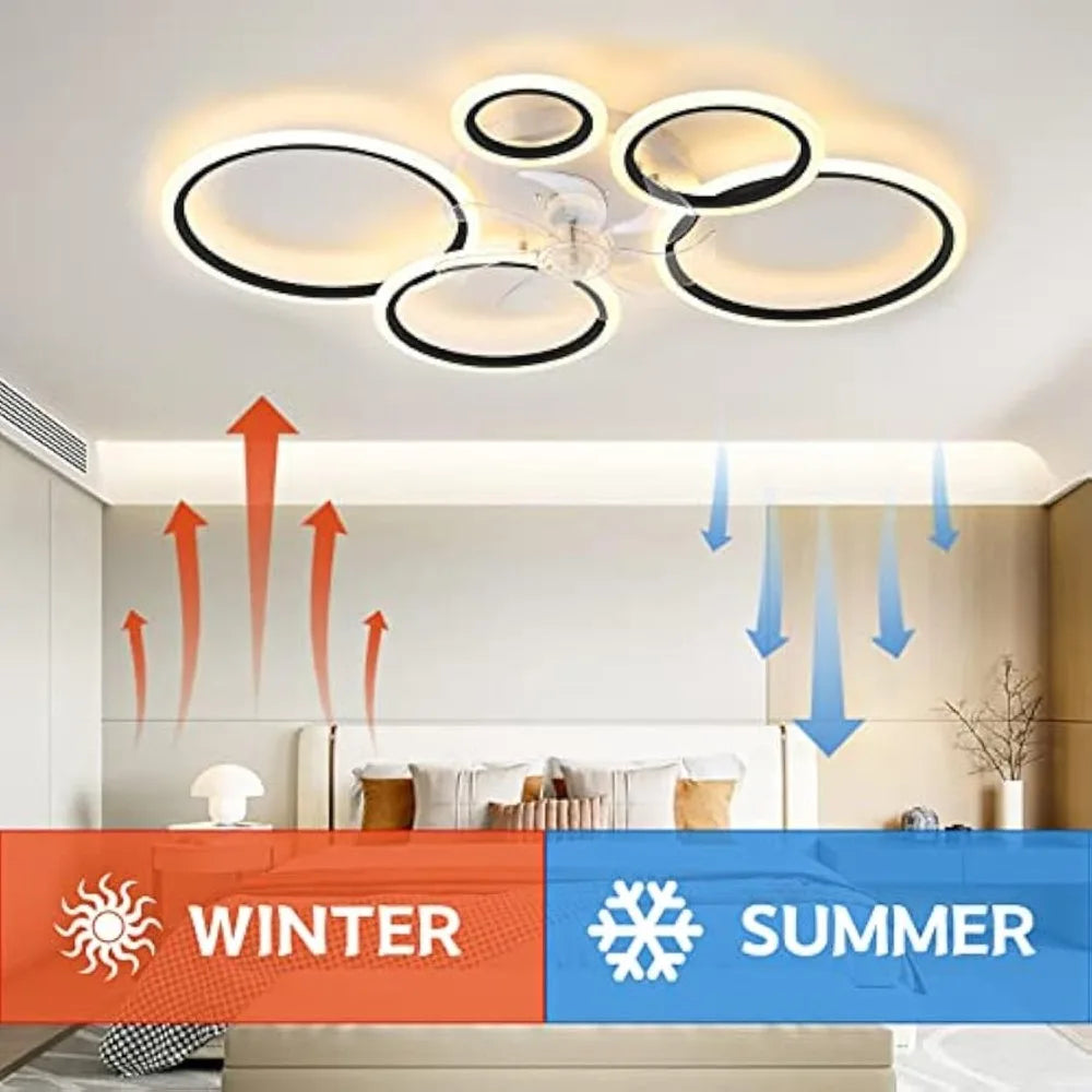 Ventilatore da soffitto rotondo nero Ventilatori da soffitto moderni silenziosi con luci e telecomando Vento – foto 5