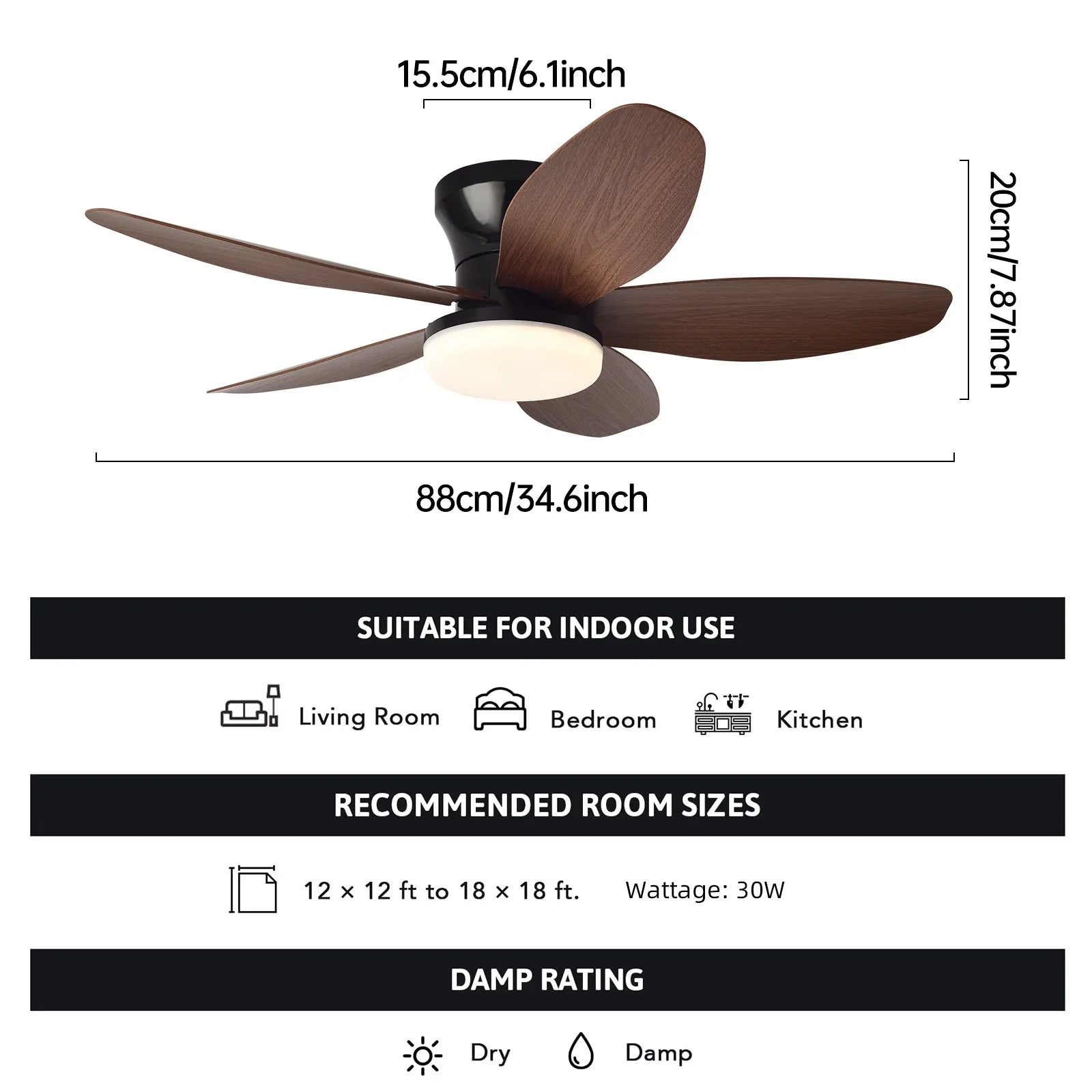 Ventilatore da soffitto 5 pale a incasso, stile mid-century – dettaglio 11