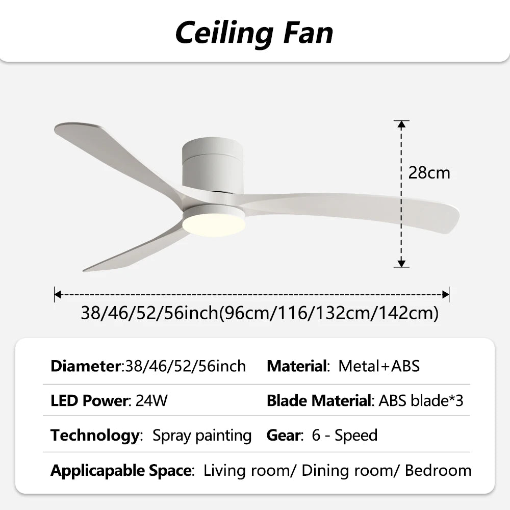 Ventilatore da Soffitto a Basso Profilo 38/56 Pollici con 3 Pale, Motore DC, Telecomando e Luci LED per – foto 7