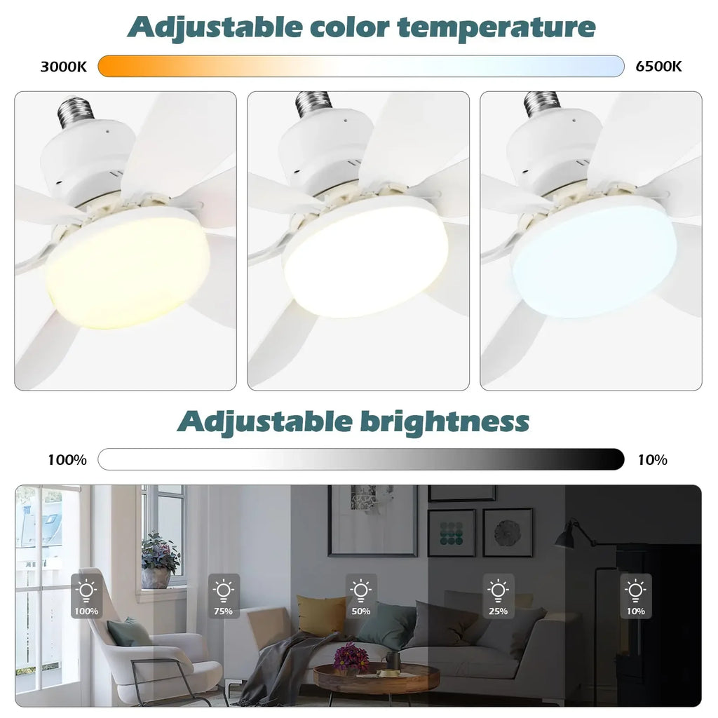 Ventilatore da soffitto a LED da 40W con luce E27 e telecomando per la regolazione della luminosità, adatto – foto 2