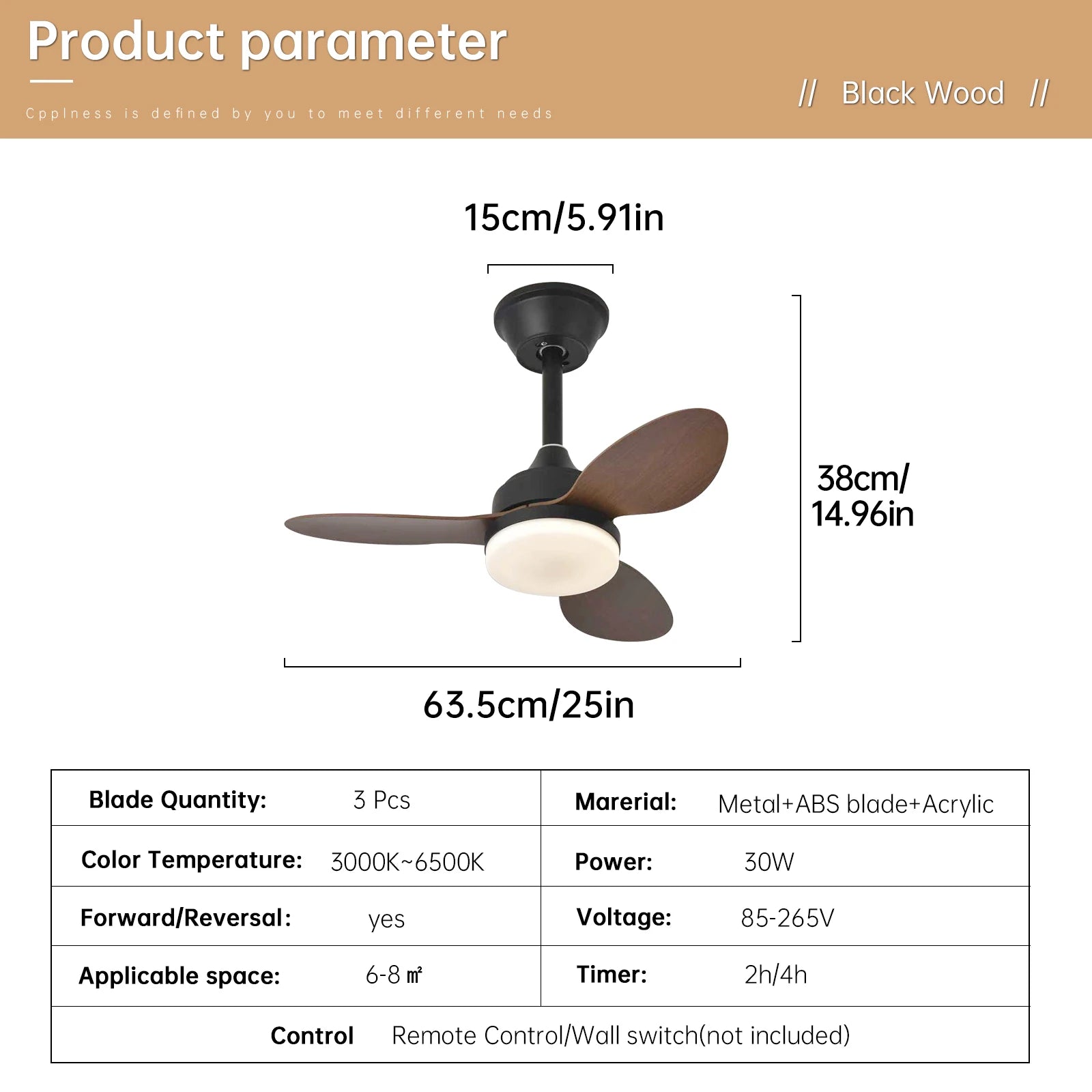 Ventilatore da soffitto con luce, ventilatore da soffitto a basso profilo da 25 pollici/42 pollici/52 pollici – foto 7