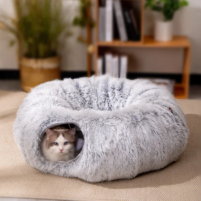 Cuccia a Tunnel Pieghevole in Peluche per Gatti