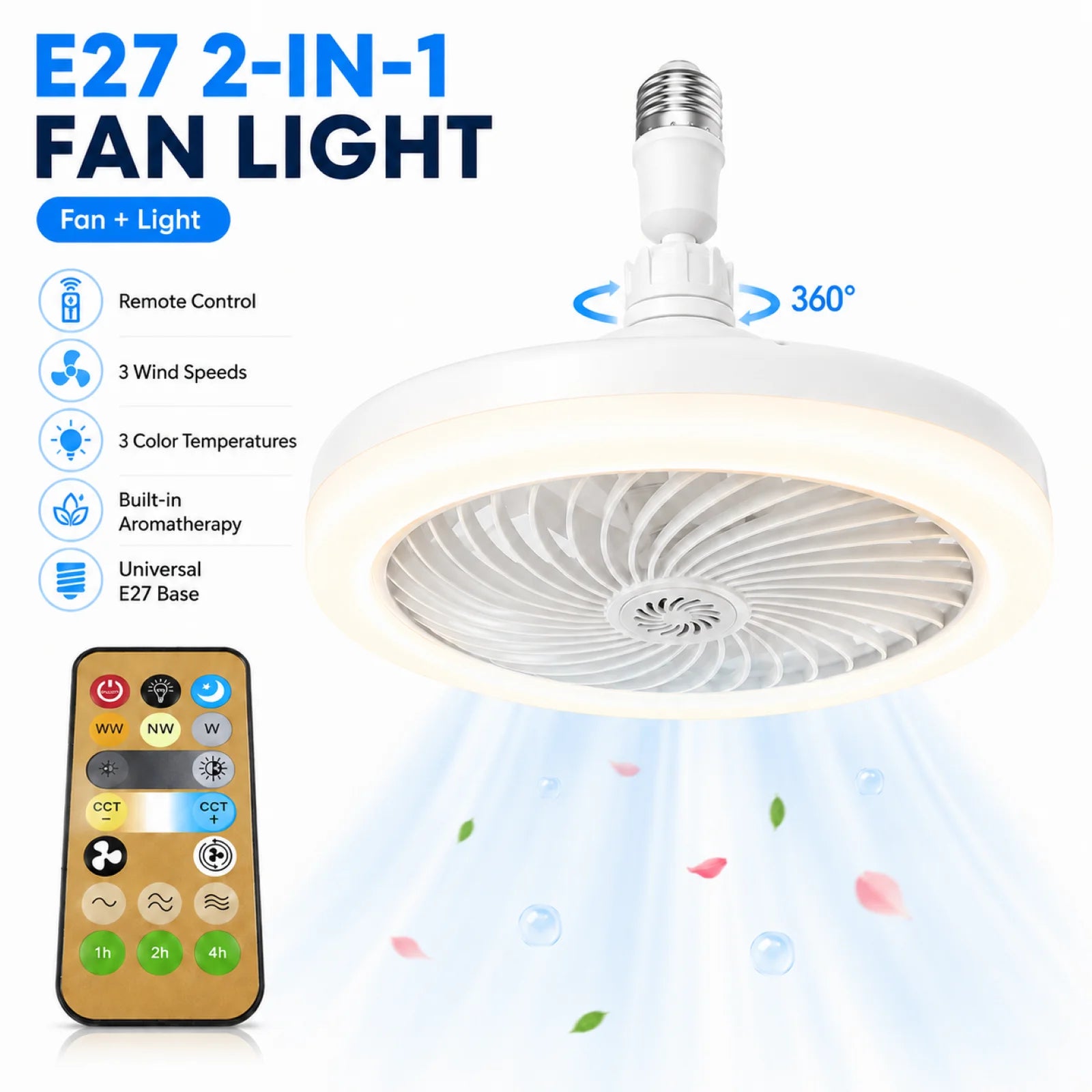 Ventilatore da soffitto 2in1 con lampada LED e attacco E27