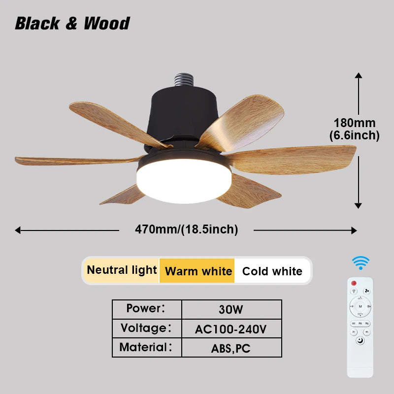 Ventilatore da soffitto a LED 30W E27 con telecomando per regolazione della luminosità e timer, per casa – foto 7