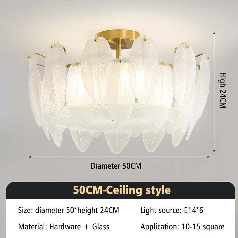 Lampada a sospensione in vetro con piume, 50 o 60 cm – dettaglio 12