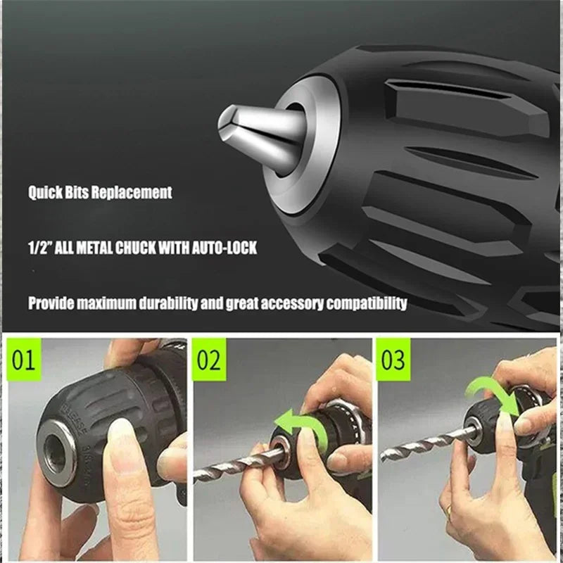 Trapano avvitatore a percussione a batteria, 25+3 di coppia – dettaglio 5