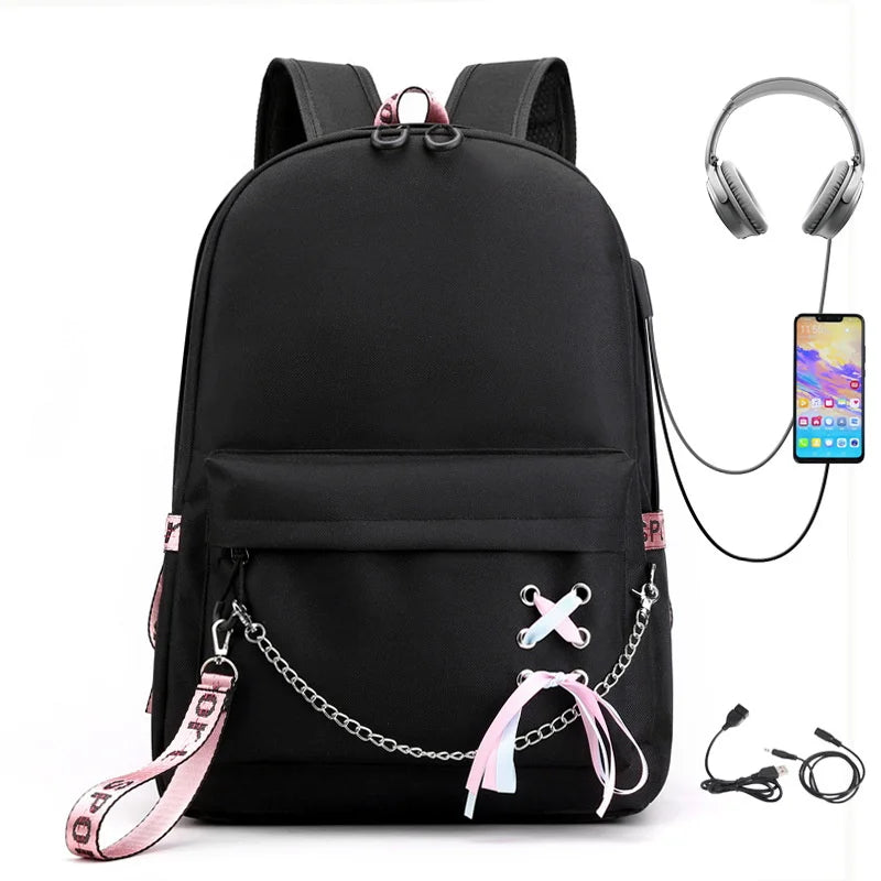 Zaino nero per laptop con porta USB, 20-35 litri – dettaglio 5