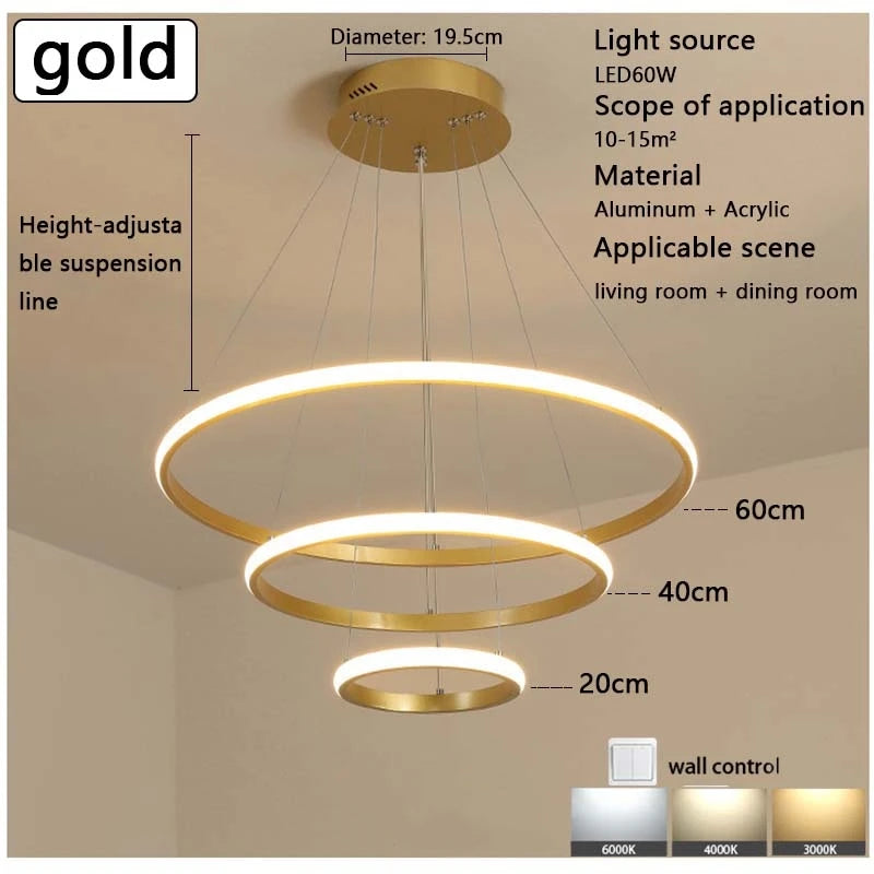 Lampadario moderno per sala da pranzo, oro, bianco o nero – dettaglio 7