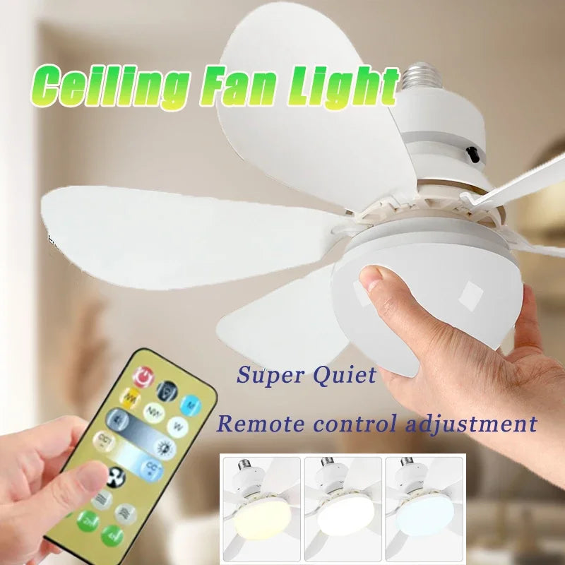 Ventilatore da soffitto a LED E27 con telecomando, dimmerabile, velocità del vento regolabile a 3 velocità