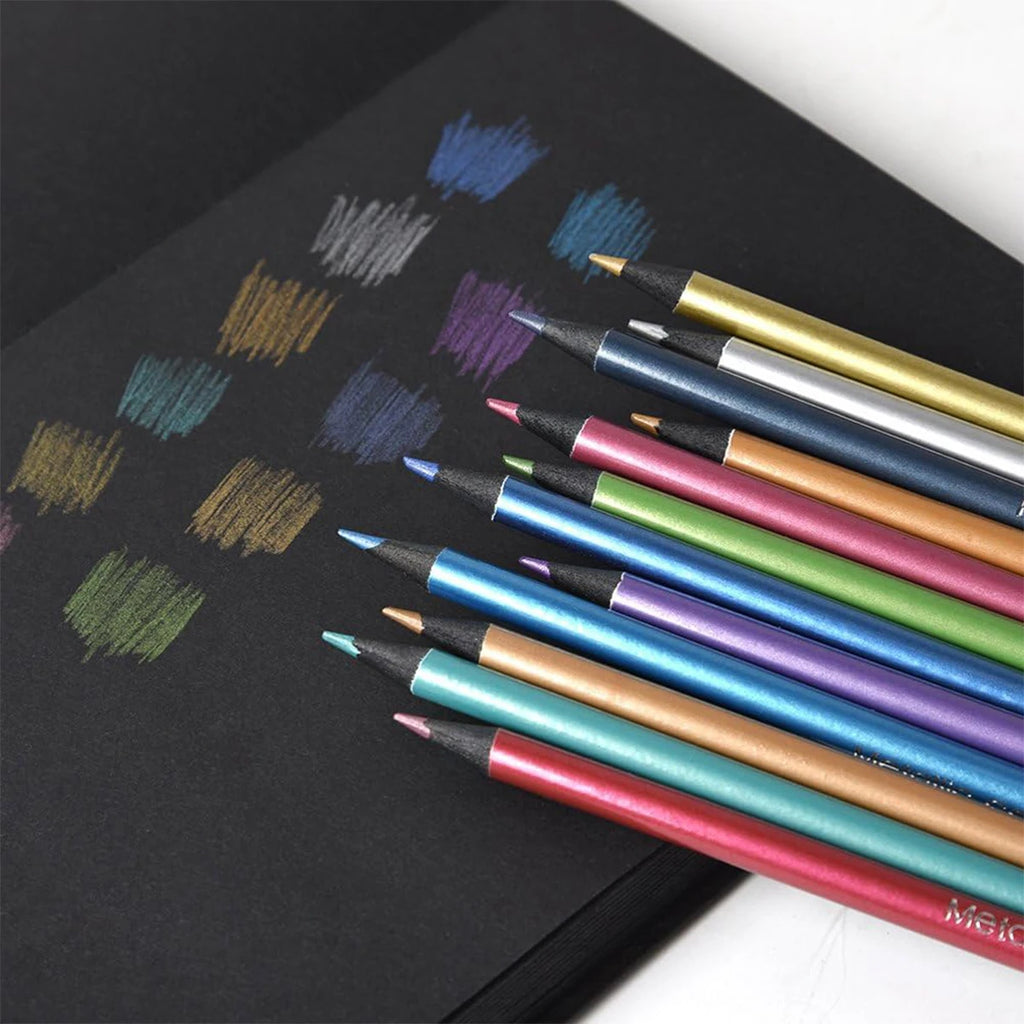 Matite colorate metallizzate, 12 colori con mina morbida 2B – dettaglio 3