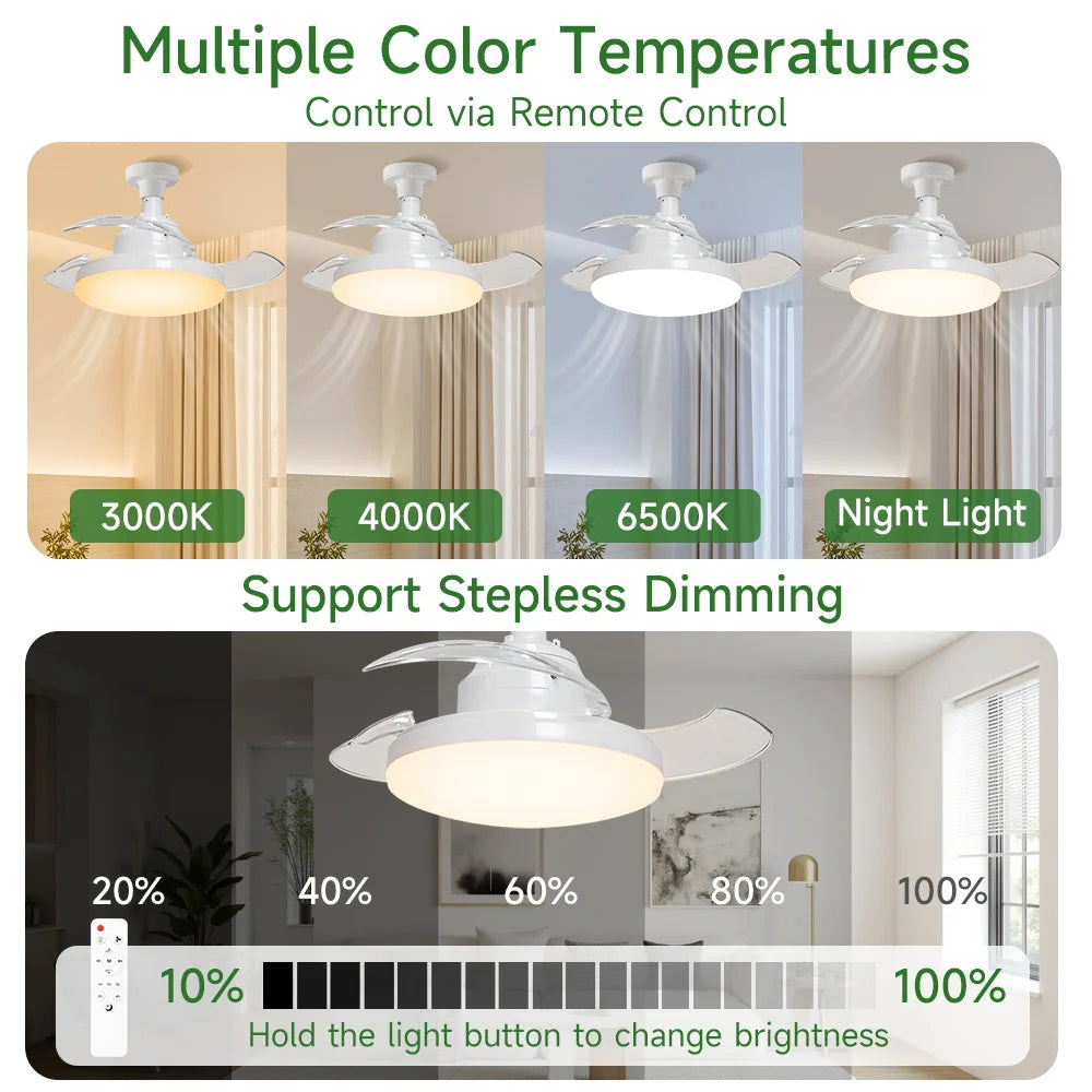 Ventilatore da Soffitto Moderno con Luce, Ventilatore Estivo con Lampada Dimmerabile, Lampadario Ventilatore – foto 5