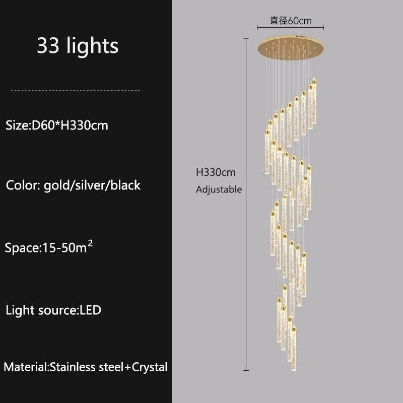 Lampadari lunghi moderni in cristallo a LED Cucina di lusso Villa Soggiorno Lampada a sospensione Scale Lampadario a soffitto dimmerabile Decorazioni per la casa
