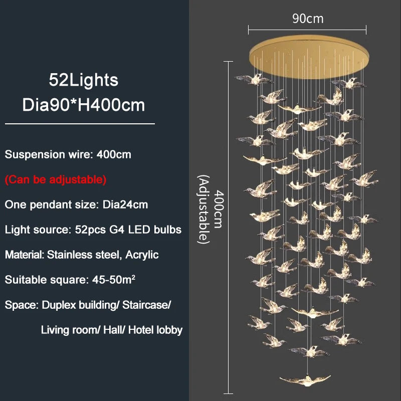 Lampadario a spirale in acrilico per scale, da 1 a 10 luci – dettaglio 5