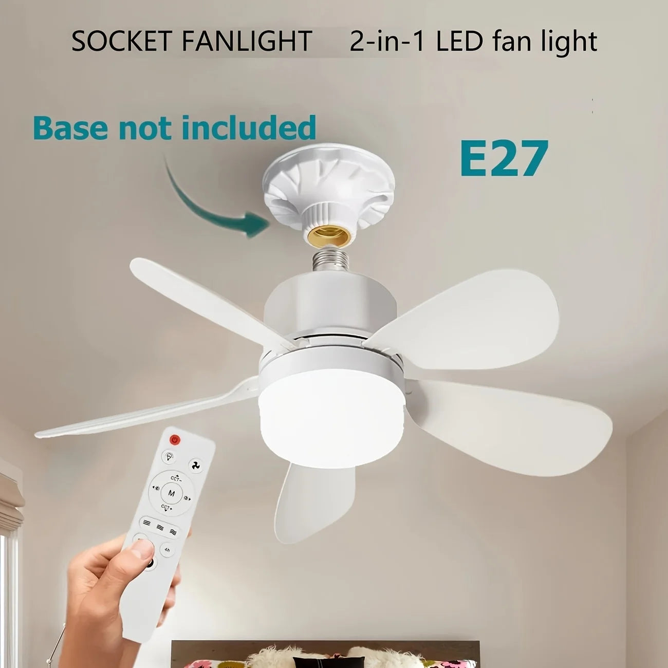 Lampada Ventilatore da Soffitto LED E27 con Telecomando, Tensione 85V-265V, 3 Colori di Luce Dimmerabili per – foto 2