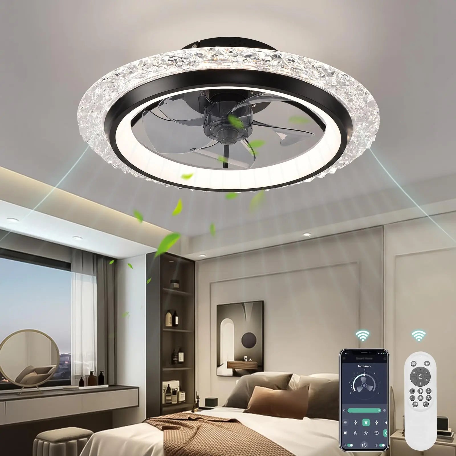 Ventilatore da soffitto con luce moderna dimmerabile telecomando ventilatori da soffitto soggiorno AC – foto 7
