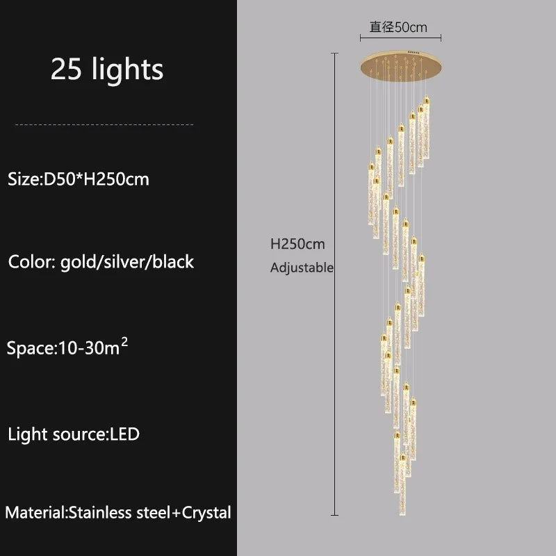 Lampadari lunghi moderni in cristallo a LED Cucina di lusso Villa Soggiorno Lampada a sospensione Scale – foto 10