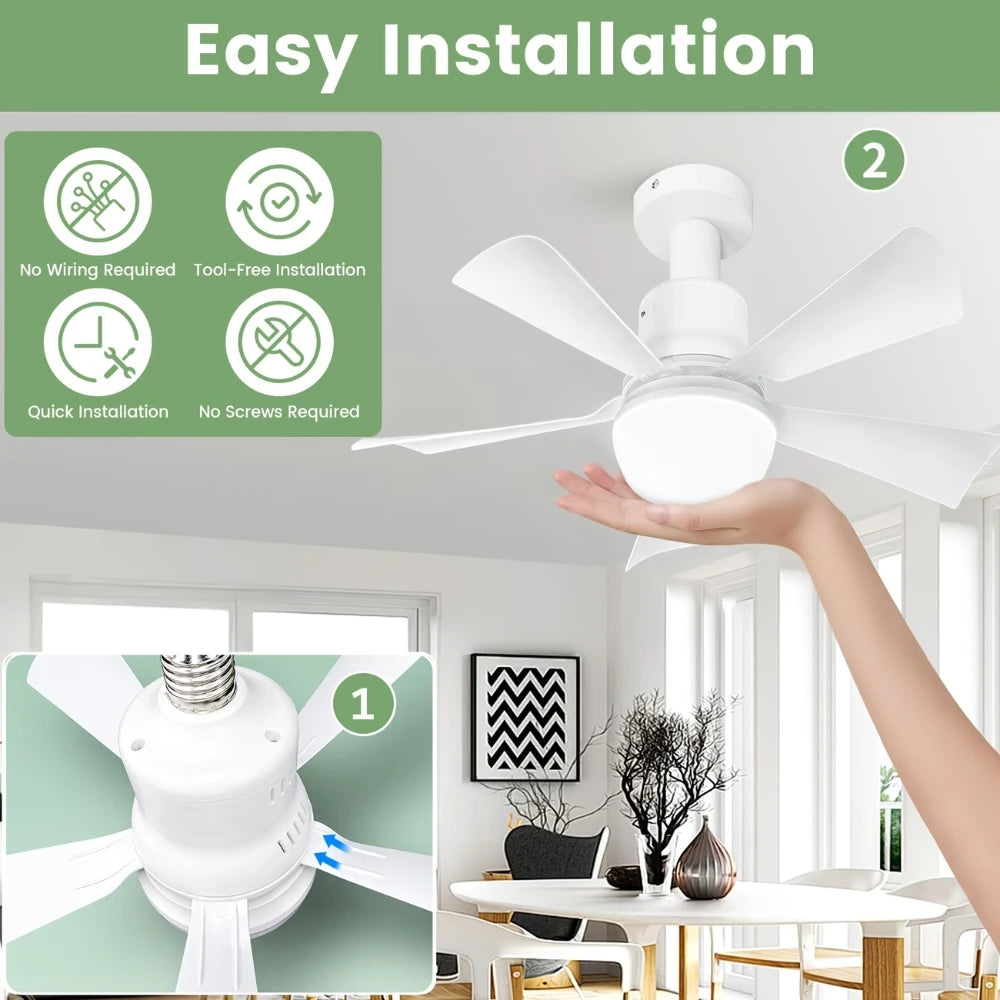 Ventilatore da Soffitto LED E27 con Telecomando, 3 Colori Dimmerabili, Adatto per Soggiorno, Camera da Letto – foto 6