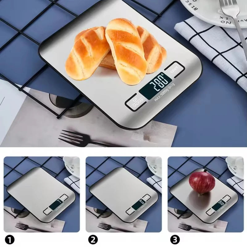 Bilancia da cucina digitale 5 kg/1 g in acciaio, display LED – dettaglio 3
