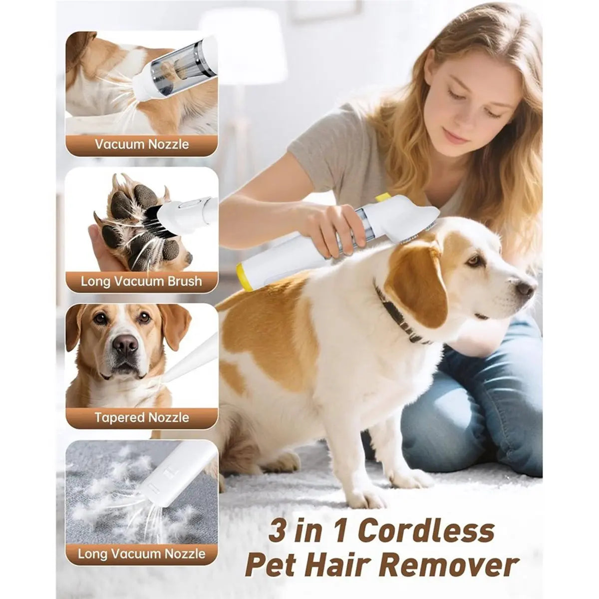 Spazzola aspirante senza fili per peli di cane, kit completo – dettaglio 5