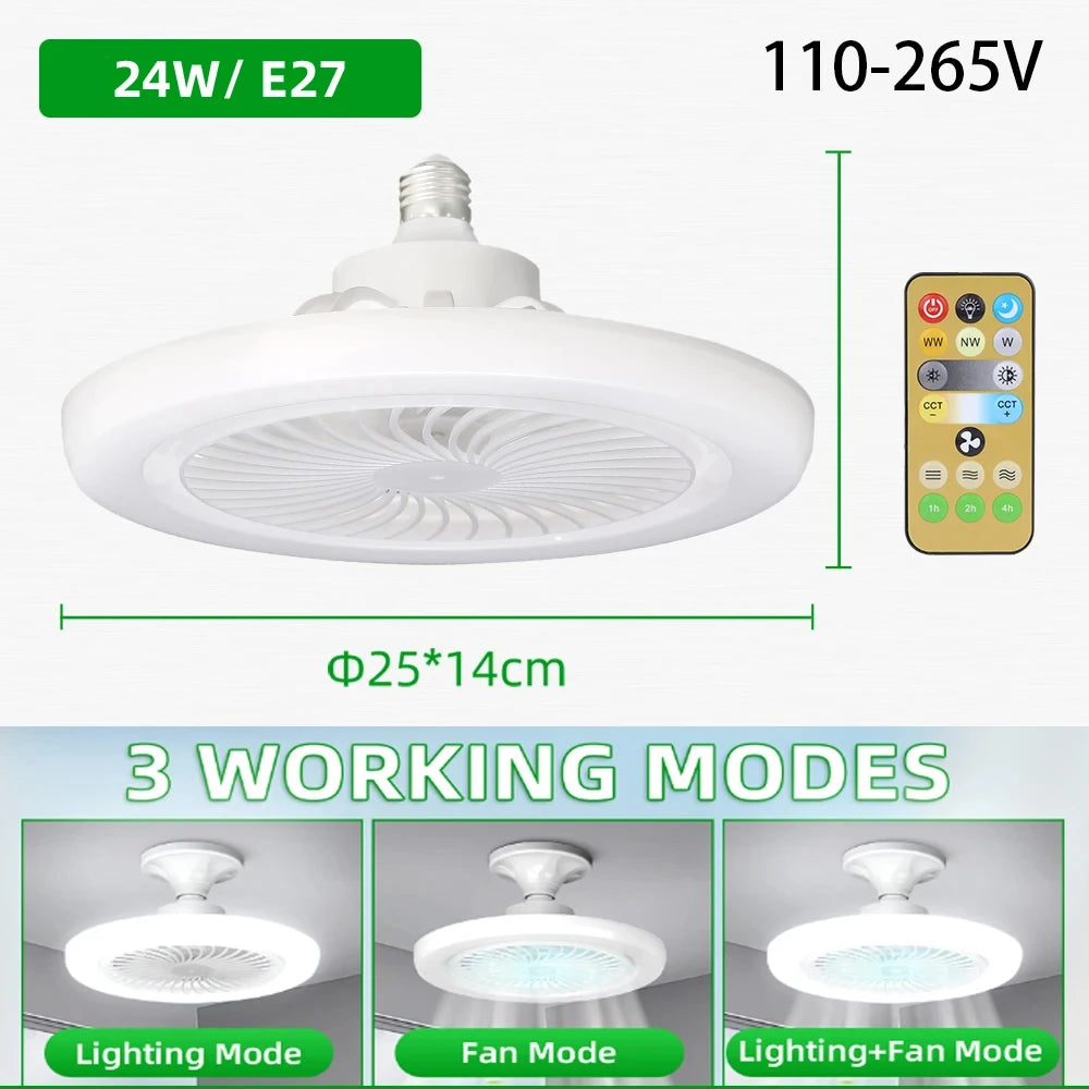 Ventilatore da soffitto con lampada E27, telecomando con timer e 3 colori, luci per ventilatore da soffitto – foto 9