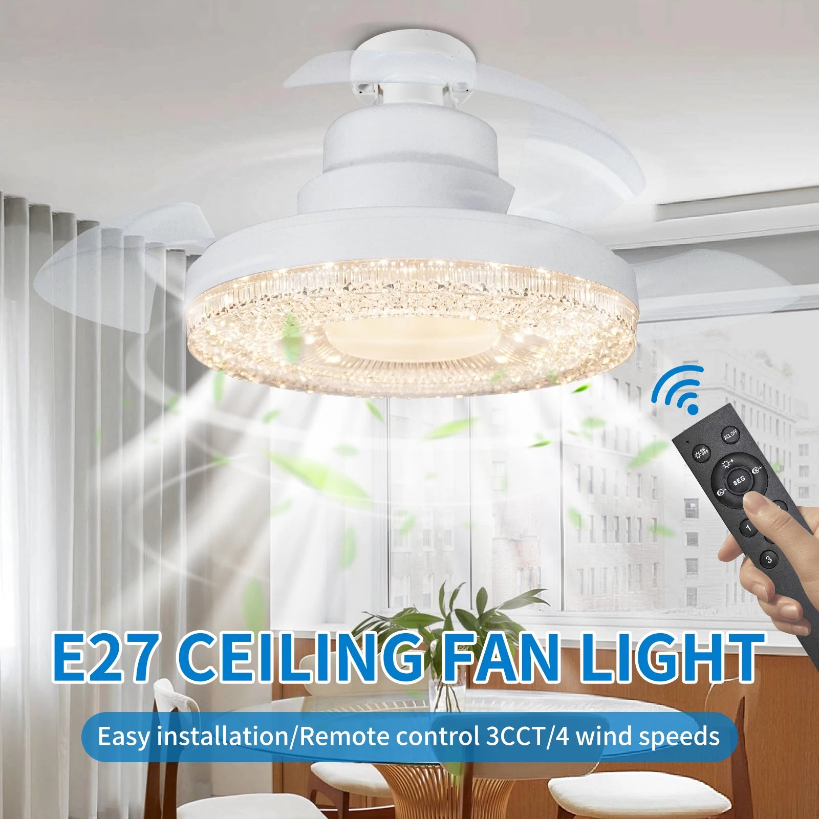 Ventilatore da soffitto 16 pollici con luce LED e attacco E27