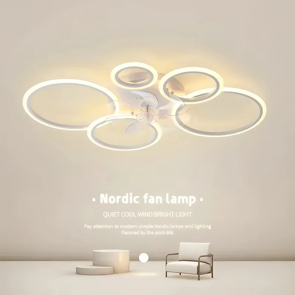 Ventilatore da Soffitto LED Moderno Silenzioso con Lampadario, Bianco, Telecomando, per Camera da Letto