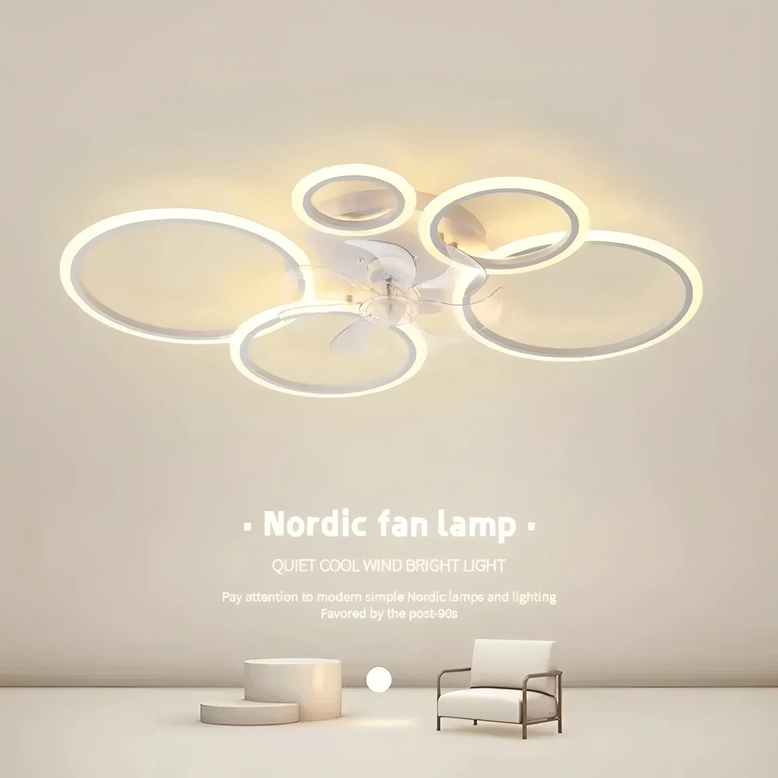 Ventilatore da Soffitto LED Moderno Silenzioso con Lampadario, Bianco, Telecomando, per Camera da Letto