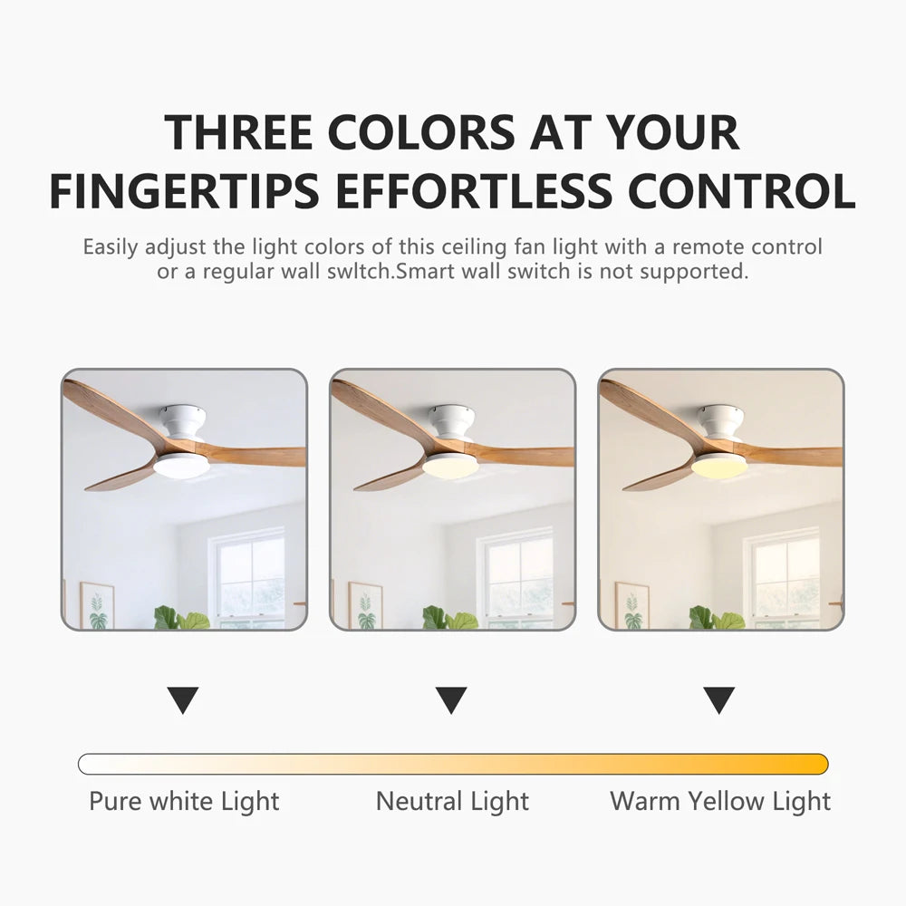 Ventilatore da Soffitto a Basso Profilo 36/42/52 Pollici con Luce LED e Telecomando, Pale in Legno Massello – foto 4