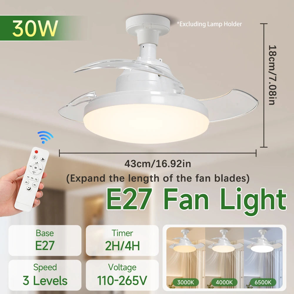 Ventilatore da Soffitto E27 Elettrico NUOVO 2026 con Telecomando, Lampada da Soffitto per Stanza 110V 220V, 3 – foto 12