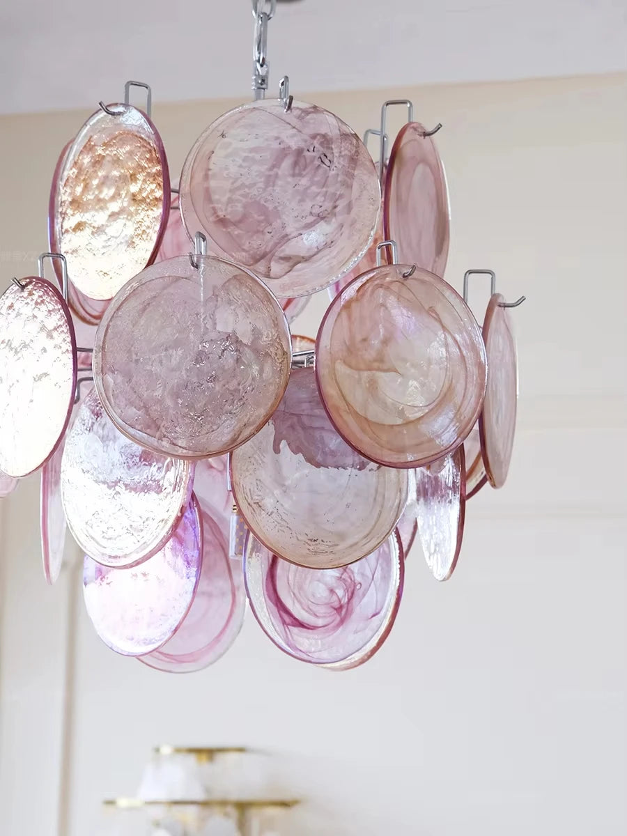 Lampadario in vetro artigianale con cristalli, rosa o bianco – dettaglio 4