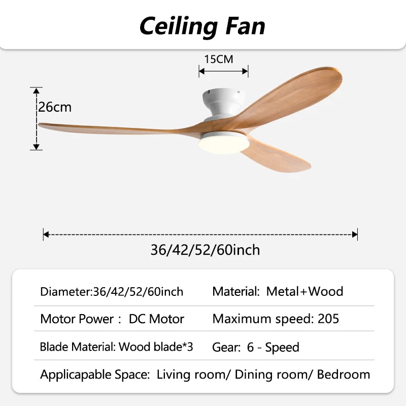 Ventilatore da soffitto a basso profilo da 42/52/60 pollici con 3 pale in legno, motore DC, telecomando, per – foto 12